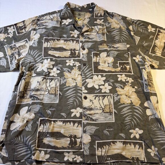Seven‎ Palm Aloha Hawaiian XL Green Shirt Tiki Hula Wahine Floral Leaves - Picture 10 of 14